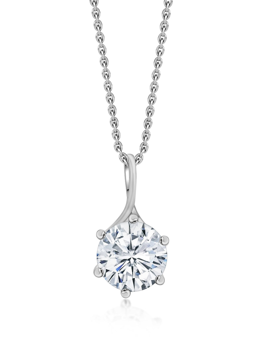 Silver Classic 2 Carat American Diamond Solitaire Pendant-3