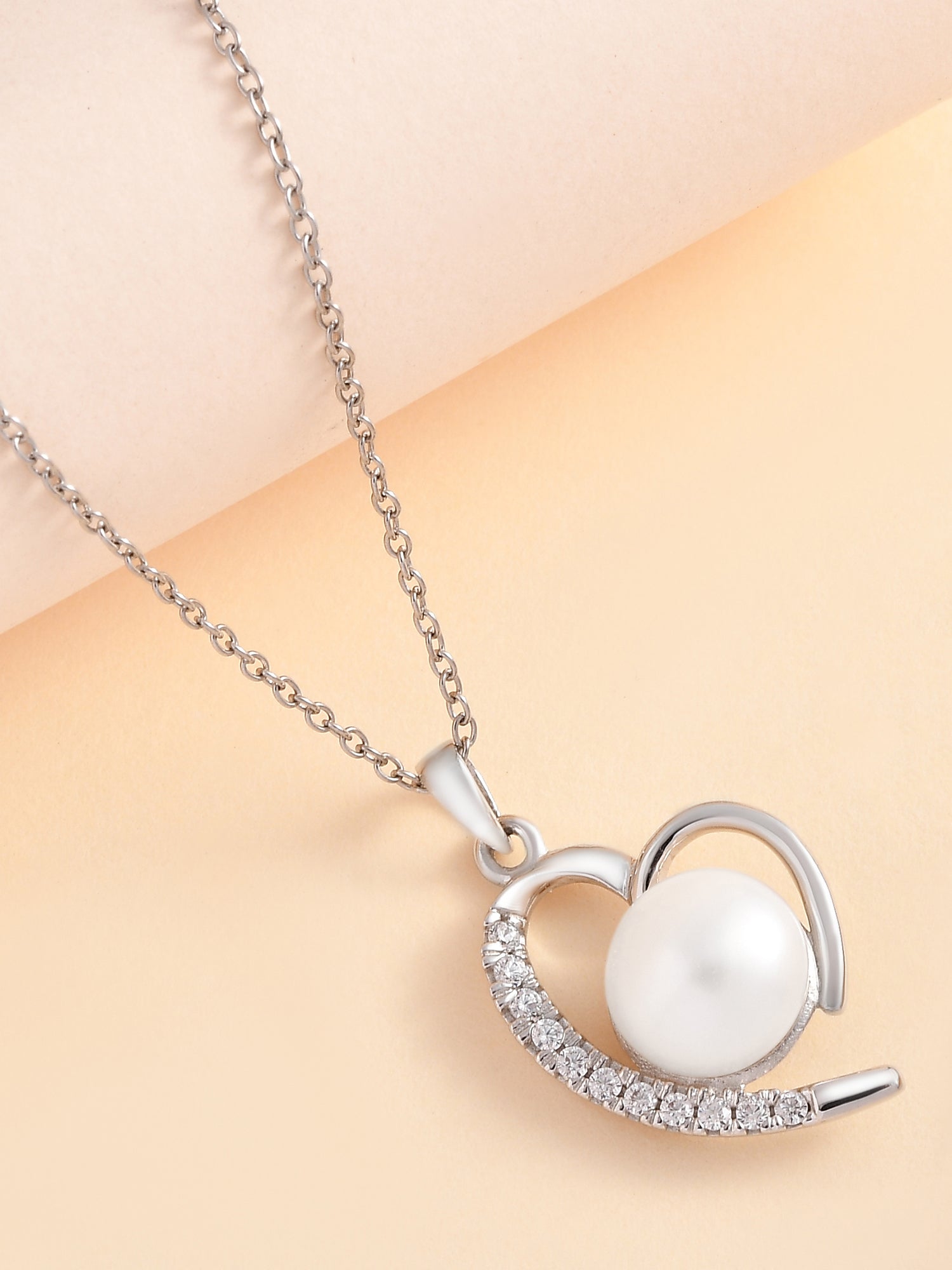 Heart Shape Real Pearl Pendant With Chain In Pure Silver