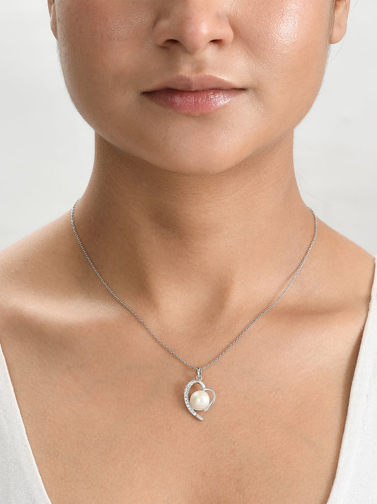 Heart Shape Real Pearl Pendant With Chain In Pure Silver-1