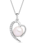 Heart Shape Real Pearl Pendant With Chain In Pure Silver-2