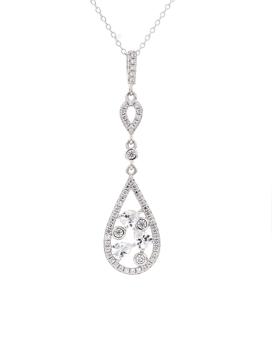 Silver American Diamond Water Drop Necklace