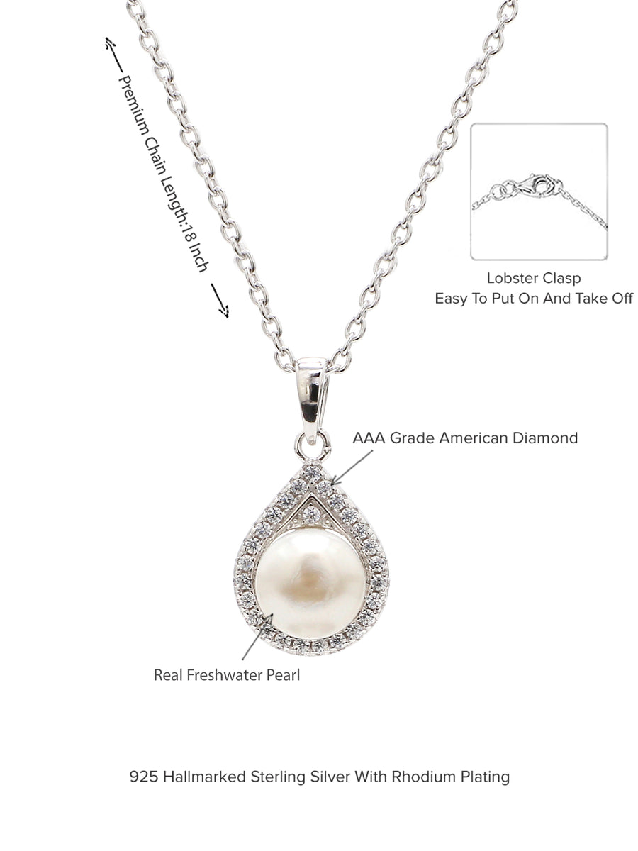 Pearl Pendant In Silver With Chain-3