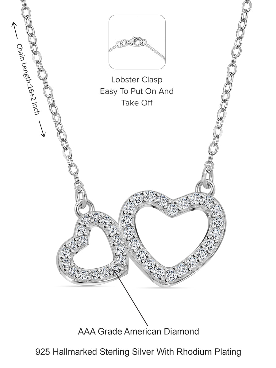 American Diamond Double Heart Pendant With Chain-6