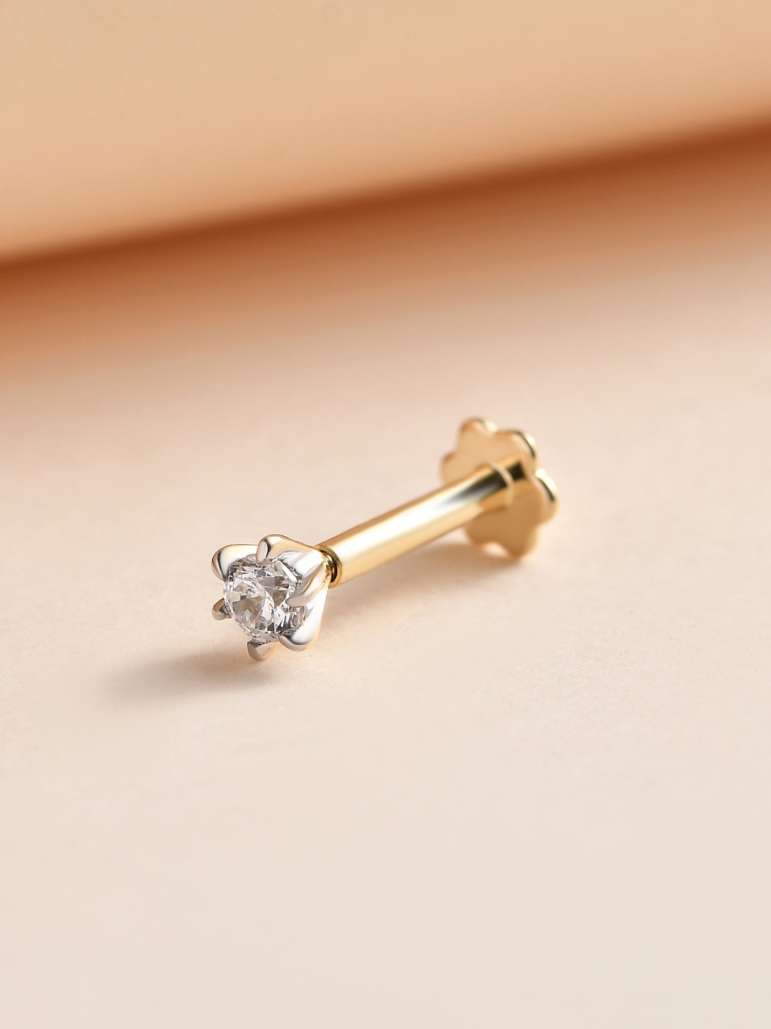 14K Yellow Gold Diamond Nose Pin-1