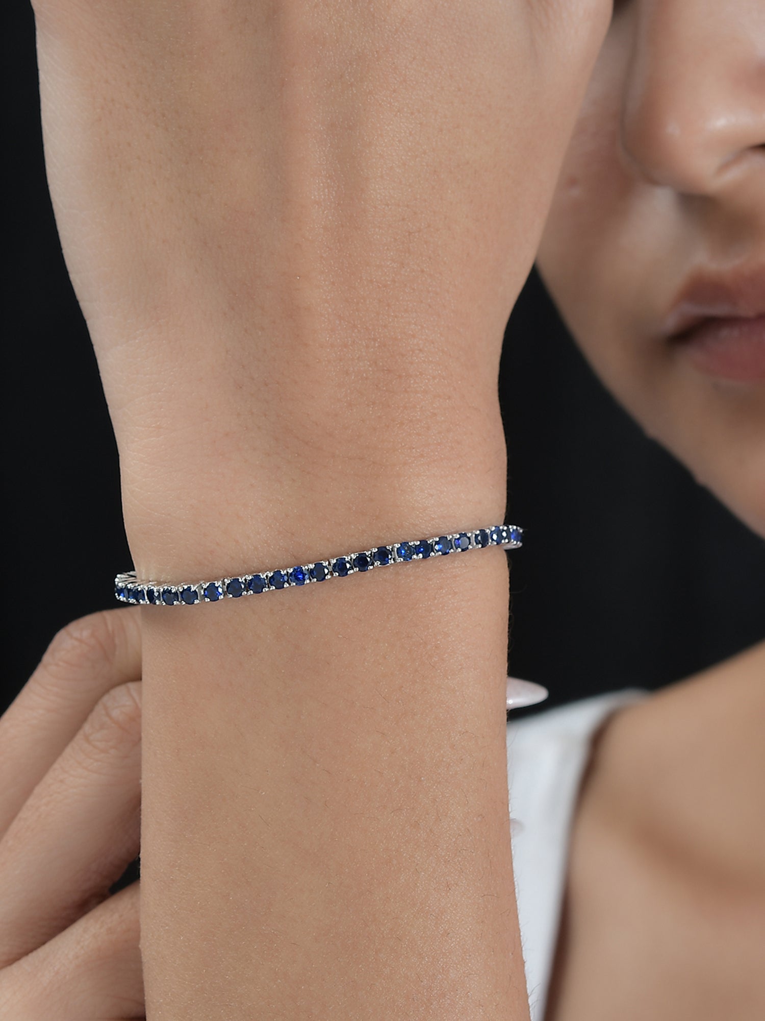 Blue Sapphire Tennis Bracelet Made With 925 Sterling Silver-1