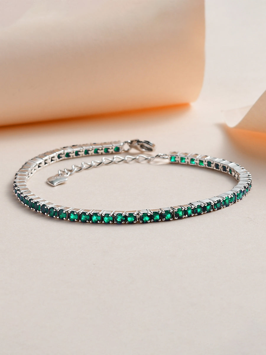 Single Line Emerald Green Tennis Bracelet For Women