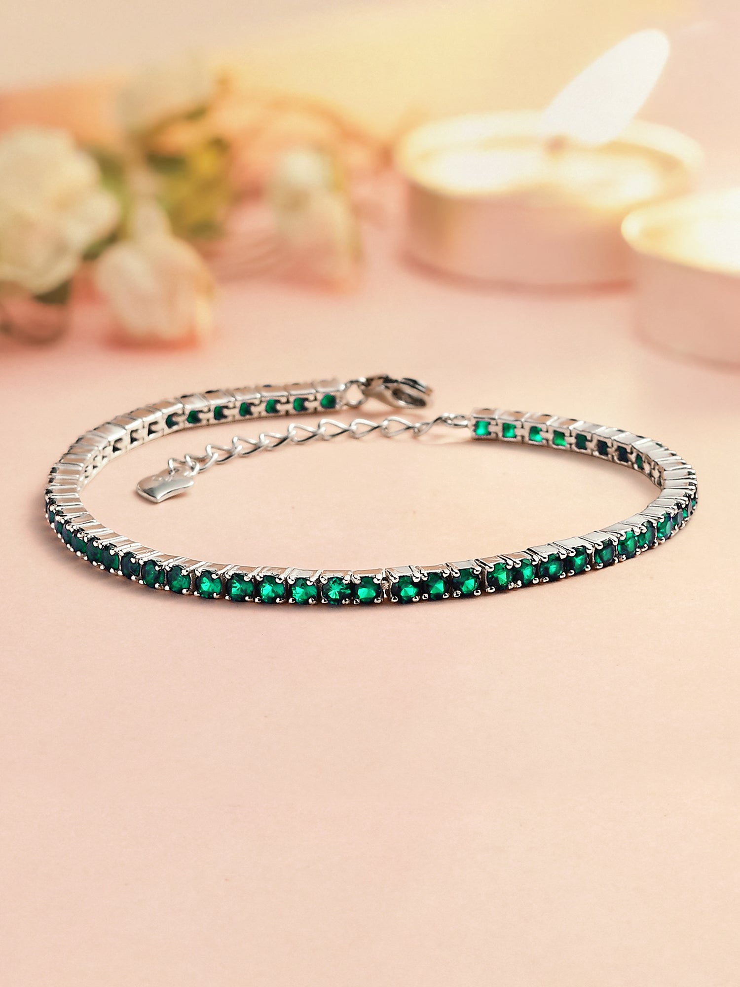 Single Line Emerald Green Tennis Bracelet For Women
