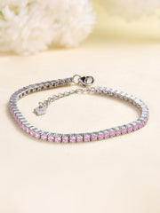 Pink Cubic Zirconia Tennis Bracelet For Women