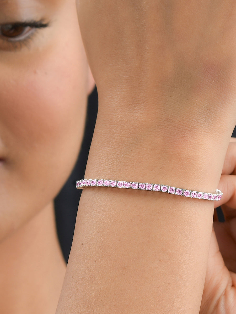 Pink Cubic Zirconia Tennis Bracelet For Women