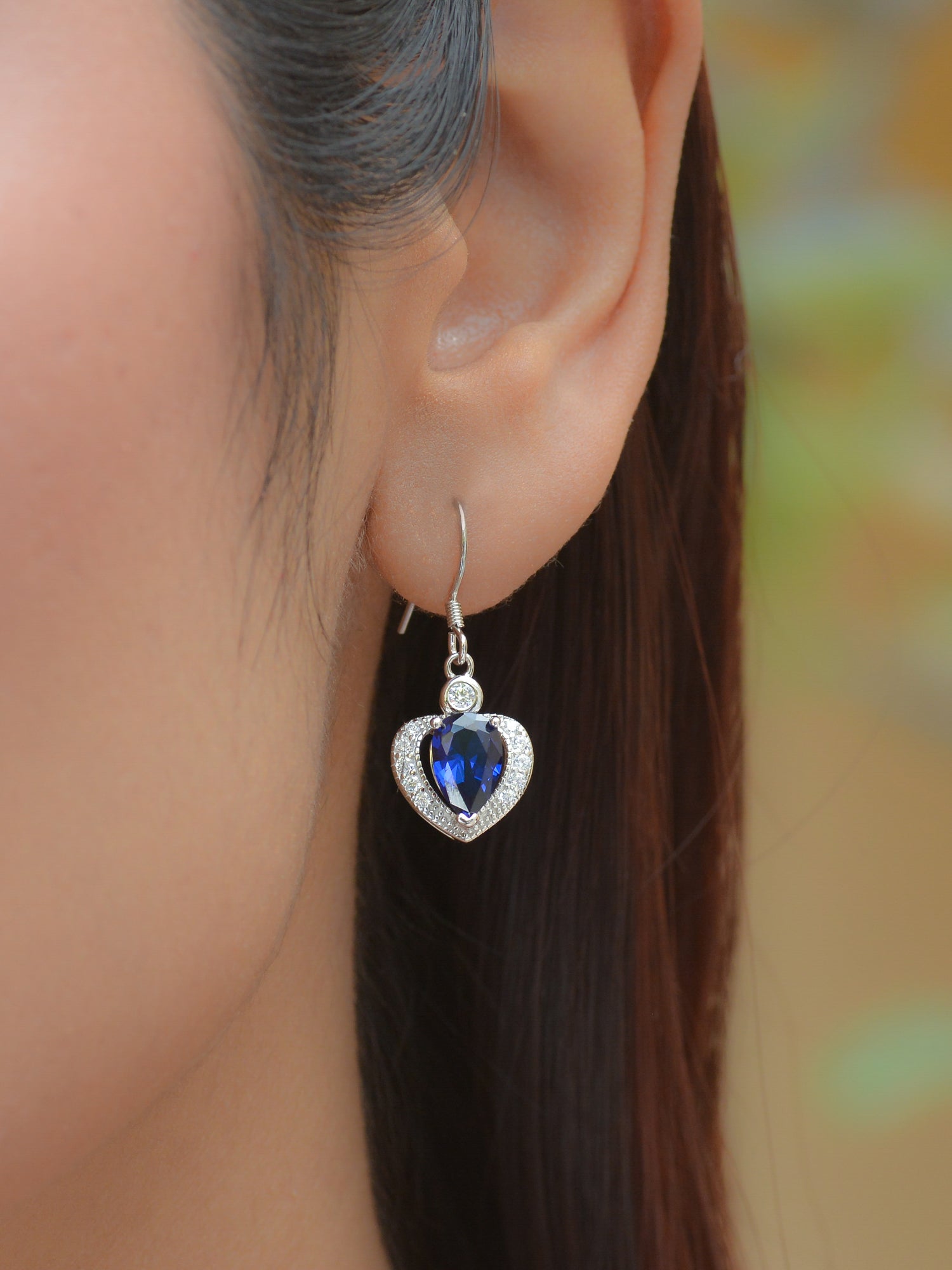 Heart Shaped Blue Sapphire 925 Silver Dangle Earrings For Women-2