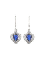 Heart Shaped Blue Sapphire 925 Silver Dangle Earrings For Women-3