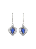 Heart Shaped Blue Sapphire 925 Silver Dangle Earrings For Women