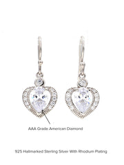 Heart Shaped American Diamond 925 Silver Dangle Earrings For Women-3