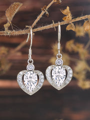 Heart Shaped American Diamond 925 Silver Dangle Earrings For Women-2