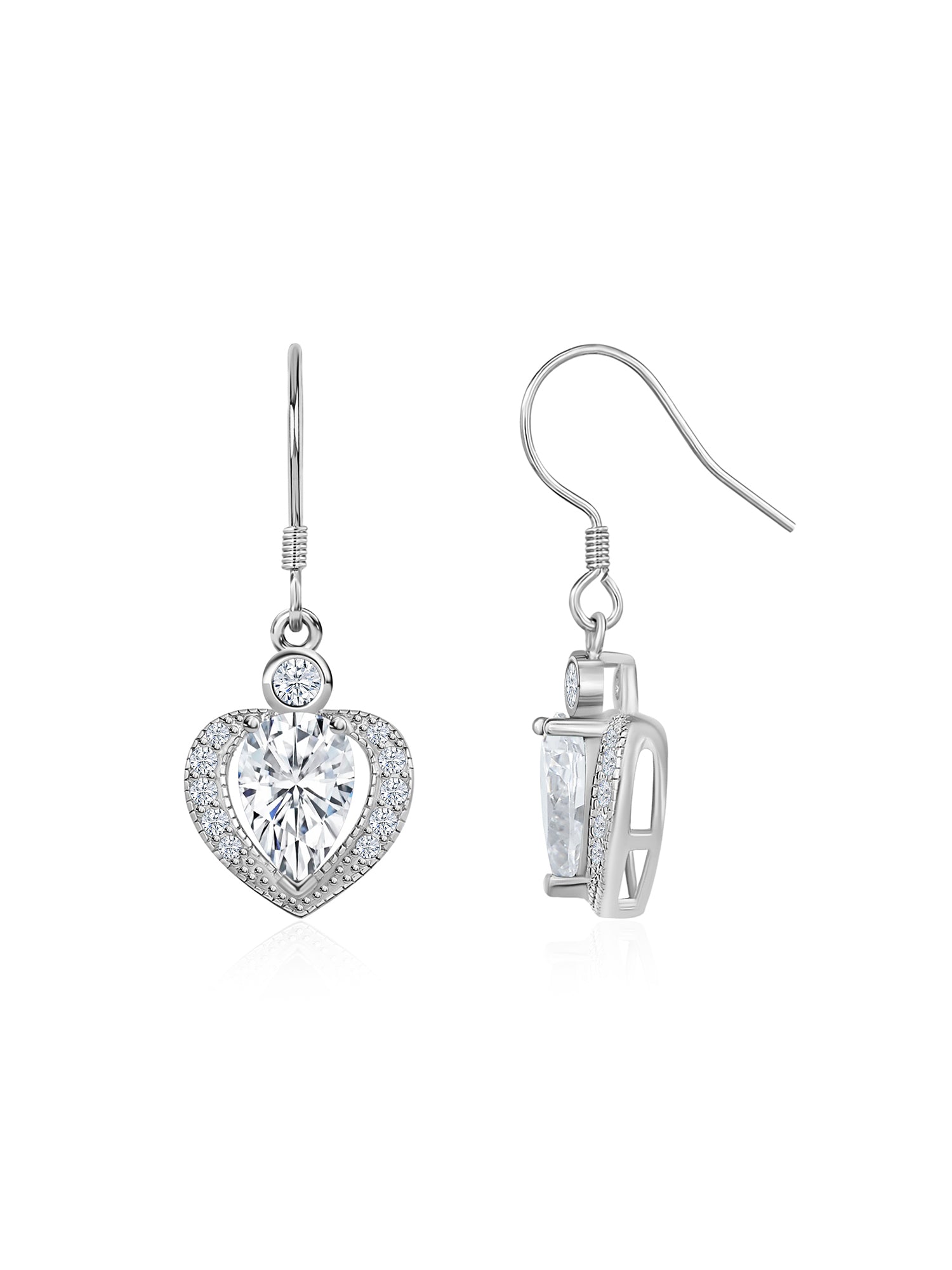 Heart Shaped American Diamond 925 Silver Dangle Earrings For Women-12