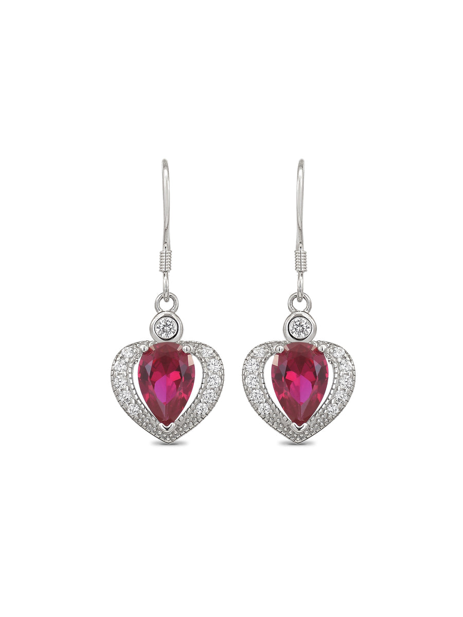 Heart Shaped Red Ruby 925 Silver Dangle Earrings For Women-2