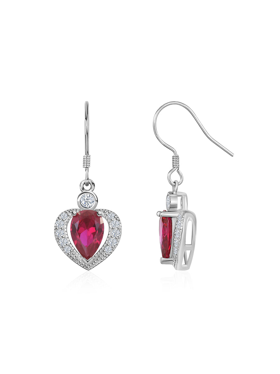 Heart Shaped Red Ruby 925 Silver Dangle Earrings For Women-12