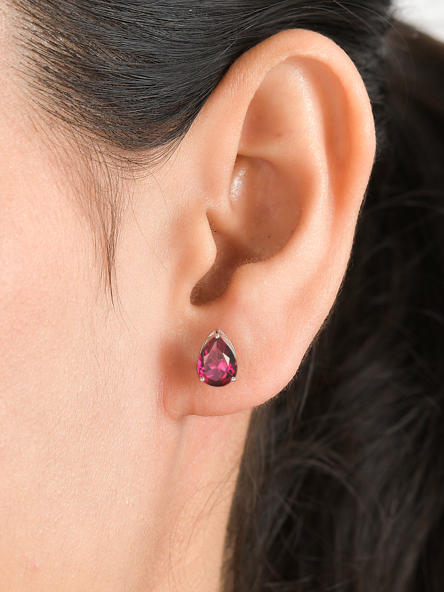 Synthetic Ruby Studs In 925 Silver-1