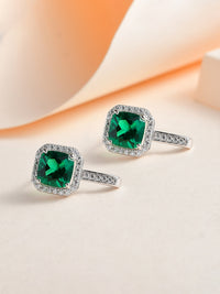925 Silver Emerald J Hoop Earrings