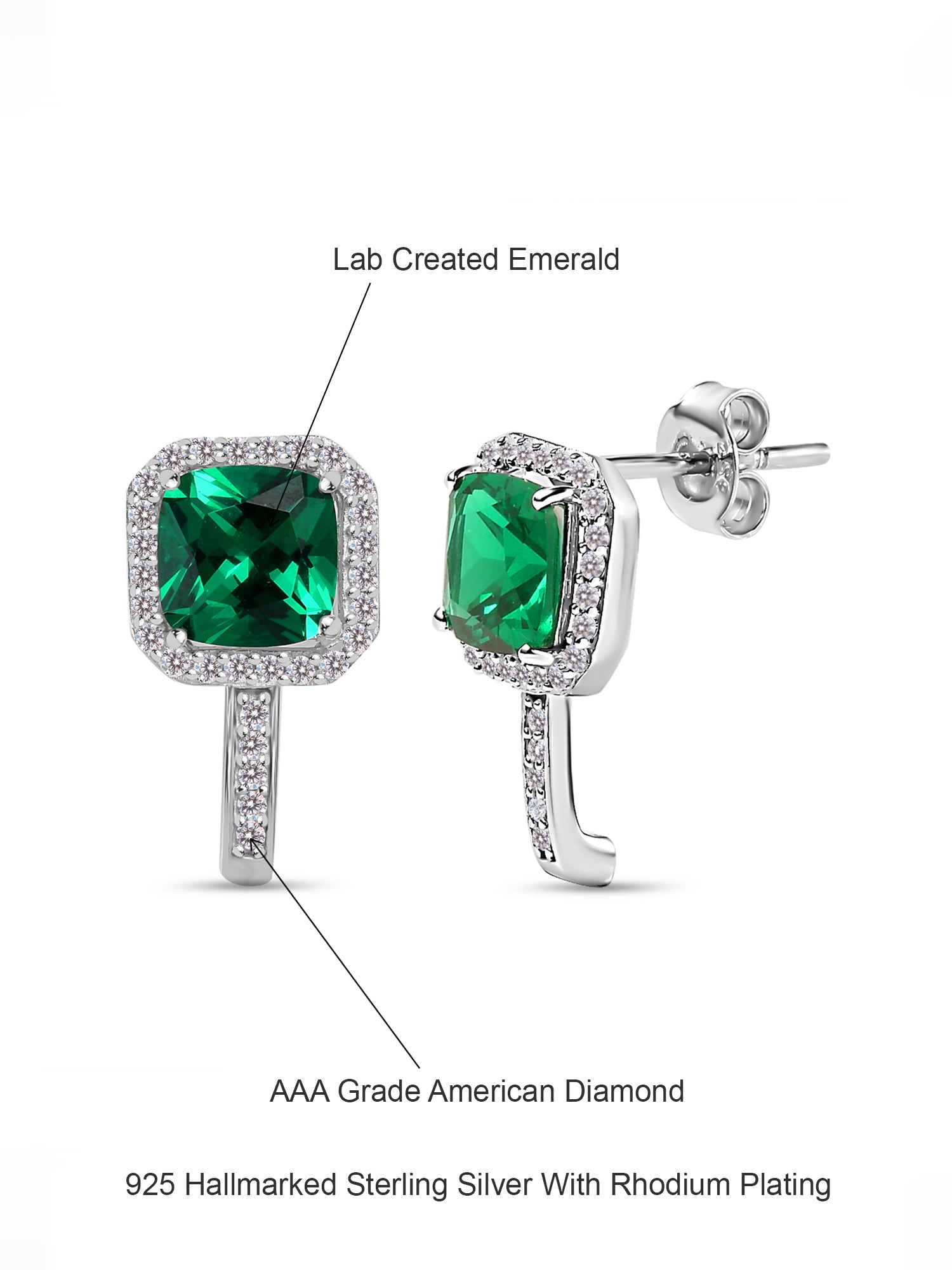 925 Silver Emerald J Hoop Earrings
