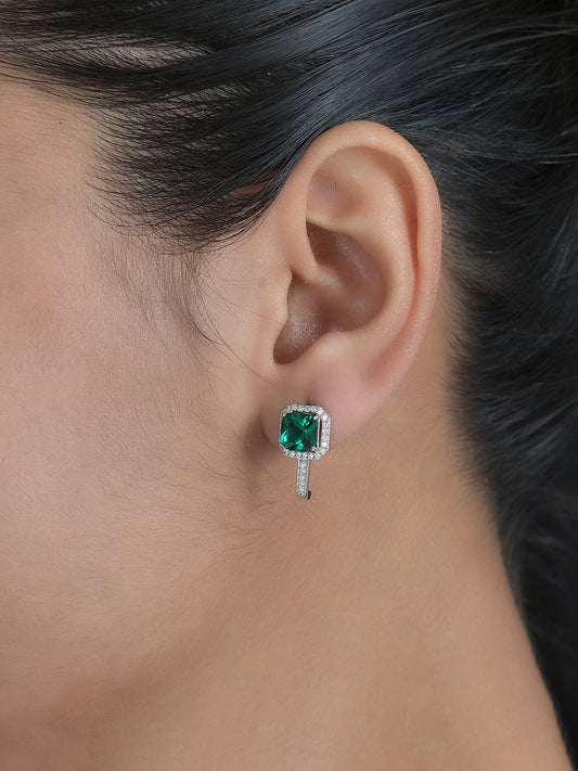 925 Silver Emerald J Hoop Earrings-2