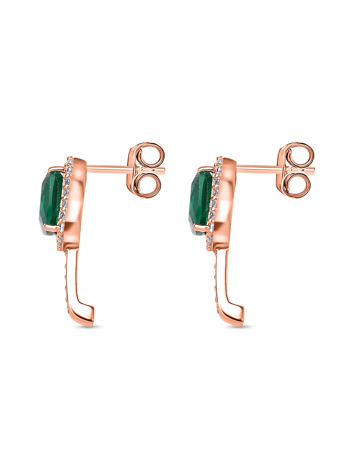 925 Silver Emerald J Hoop Earrings With Rose Gold Plating