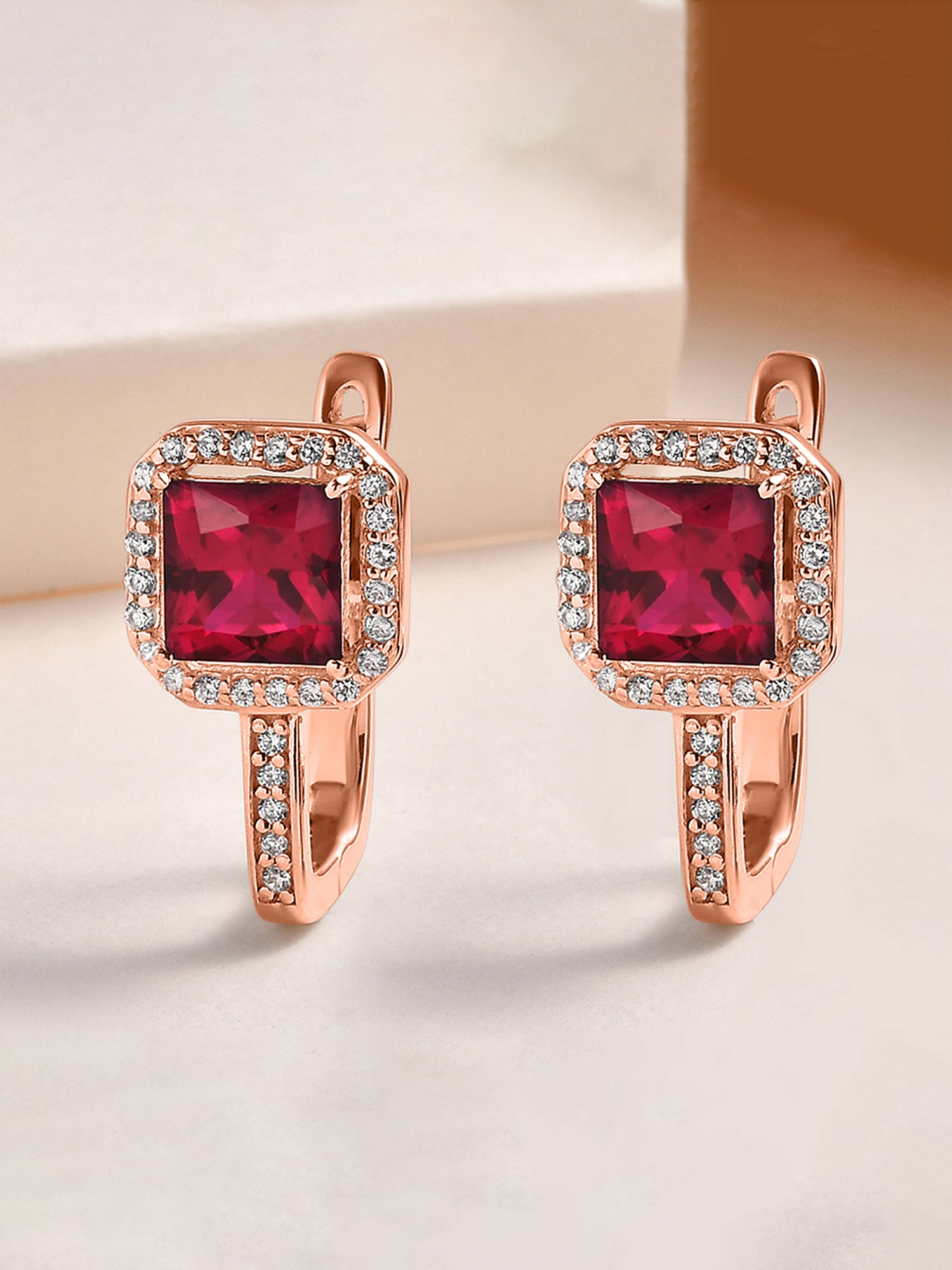 Rose Gold Ruby Silver Hoop Earrings For Women-1