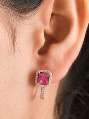 Rose Gold Ruby Silver Hoop Earrings For Women-2