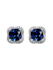 Blue Sapphire Halo Studs In 925 Silver