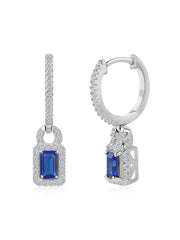 Blue Sapphire Sterling Silver Bali Hoop Earrings-1