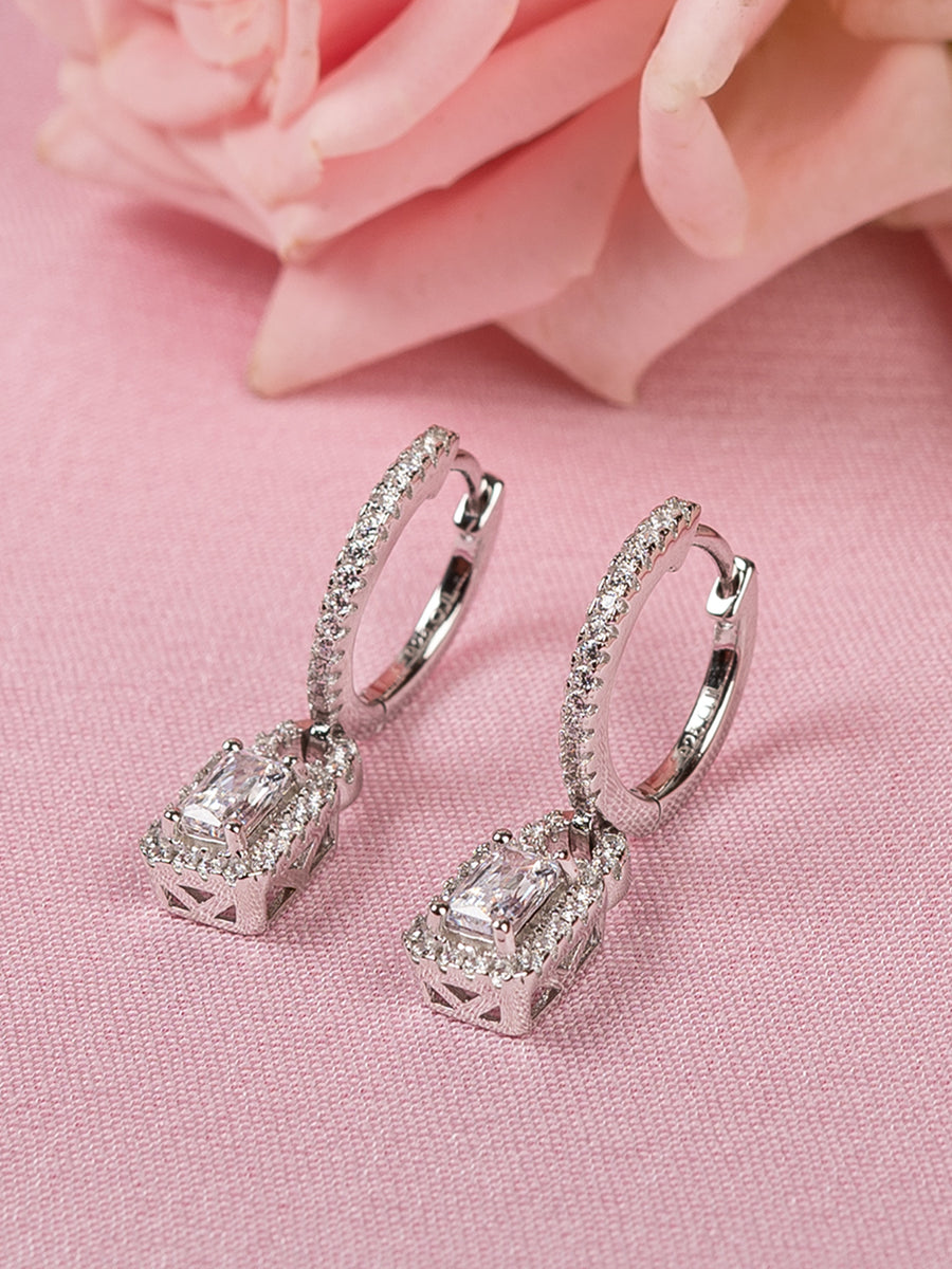 American Diamond Dangle Earrings in 925 Sterling Silver