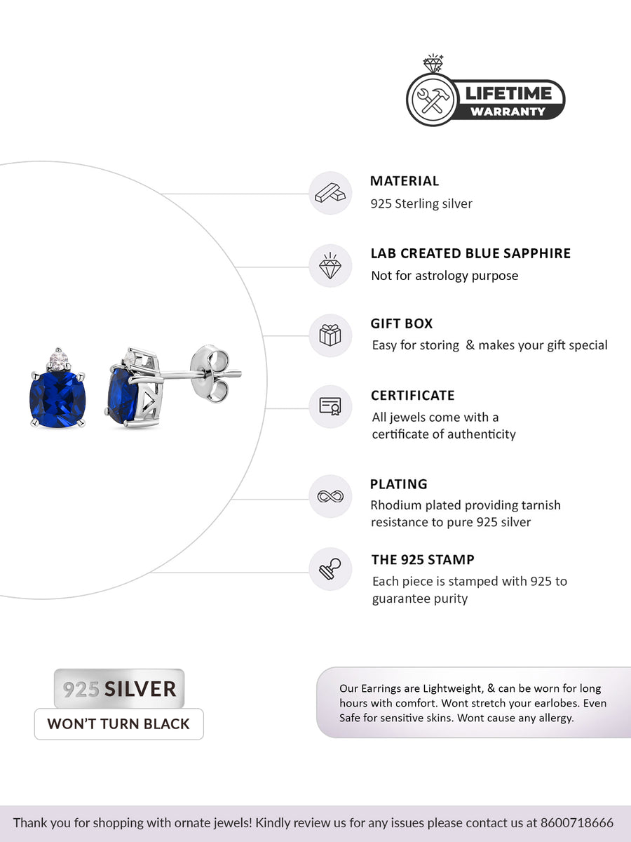 Blue Sapphire Daily Wear 925 Sterling Silver Studs