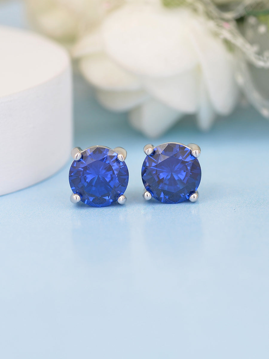 Blue Sapphire Daily Wear Solitaire Studs In Sterling Silver-1