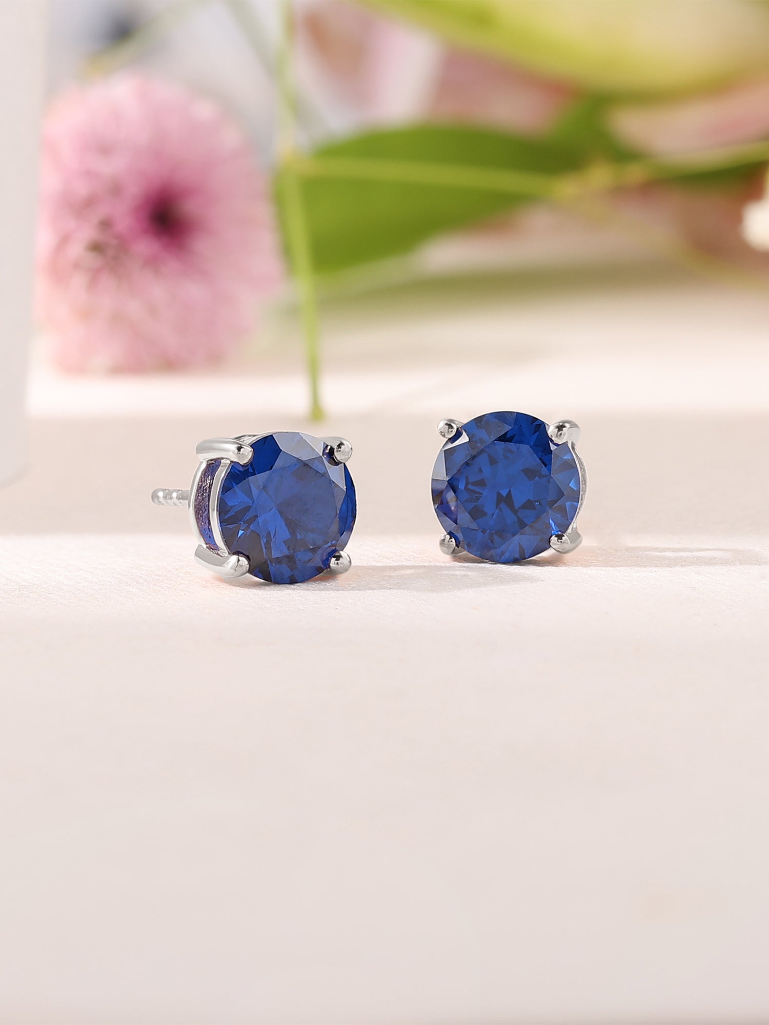 Blue Sapphire Daily Wear Solitaire Studs In Sterling Silver