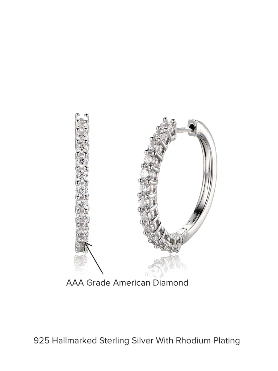 AAA Grade American Diamonds Hoop Bali Earrings In 925 Sterling Silver-3