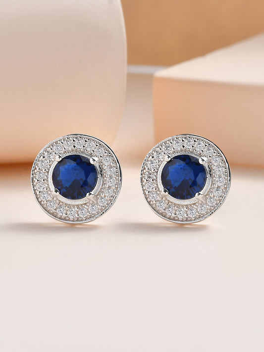 Blue Sapphire Stud Earrings In 925 Sterling Silver