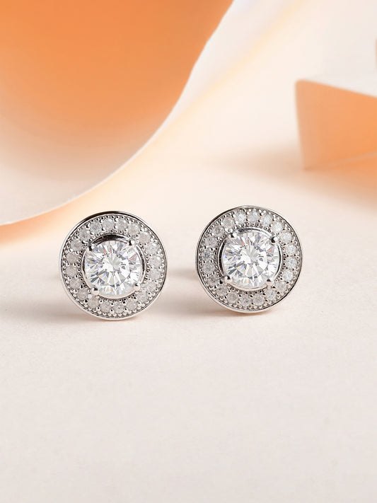 0.5 Carat American Diamond Solitaire Halo Studs In 925 Sterling Silver