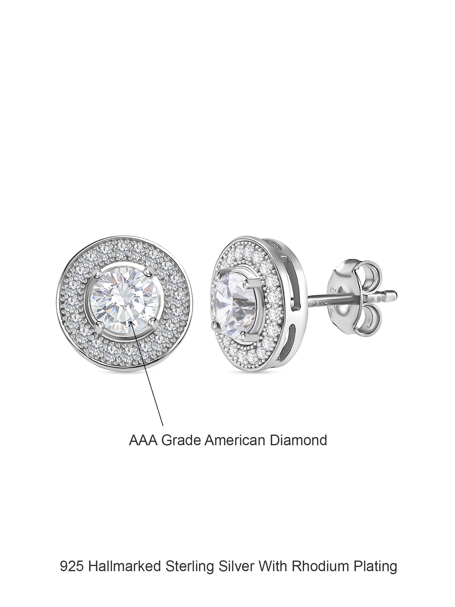 0.5 Carat American Diamond Solitaire Halo Studs In 925 Sterling Silver-3