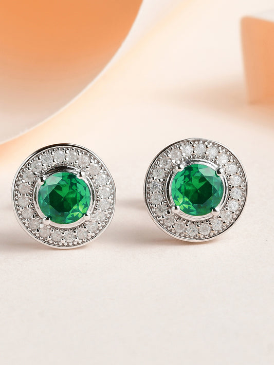Synthetic Emerald Stud Earrings In 925 Sterling Silver