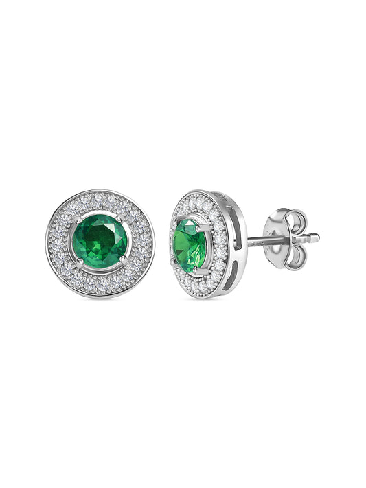 Synthetic Emerald Stud Earrings In 925 Sterling Silver