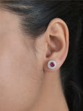 Red Ruby Halo Stud Earrings In 925 Sterling Silver-2
