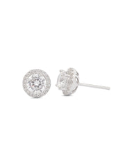 Solitaire Halo Pure Silver Stud Earrings For Women