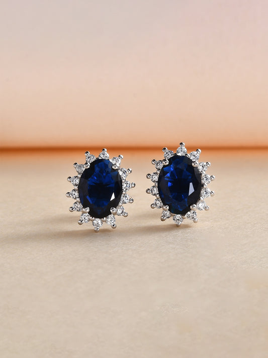 Dressy Shimmering Blue Sapphire Studs In Silver