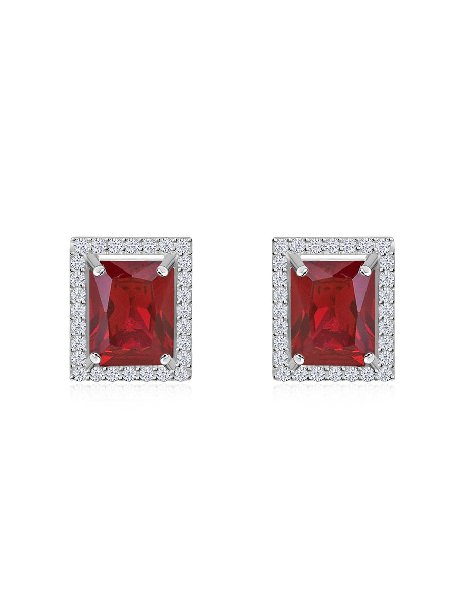 925 Silver Red Ruby Stud Statement Party Earrings For Women-5