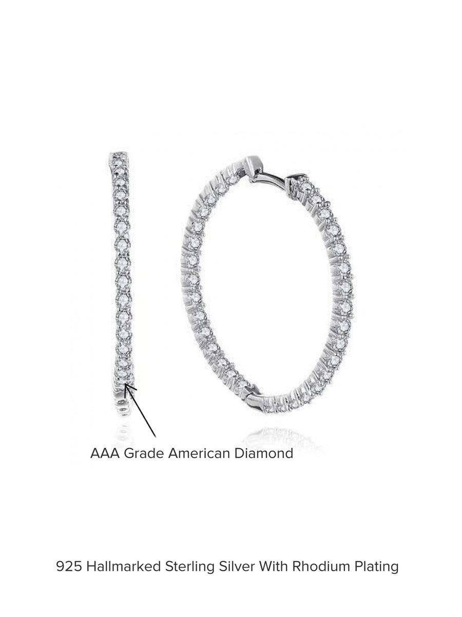 Silver Bali Hoop Earrings In American Diamond-3