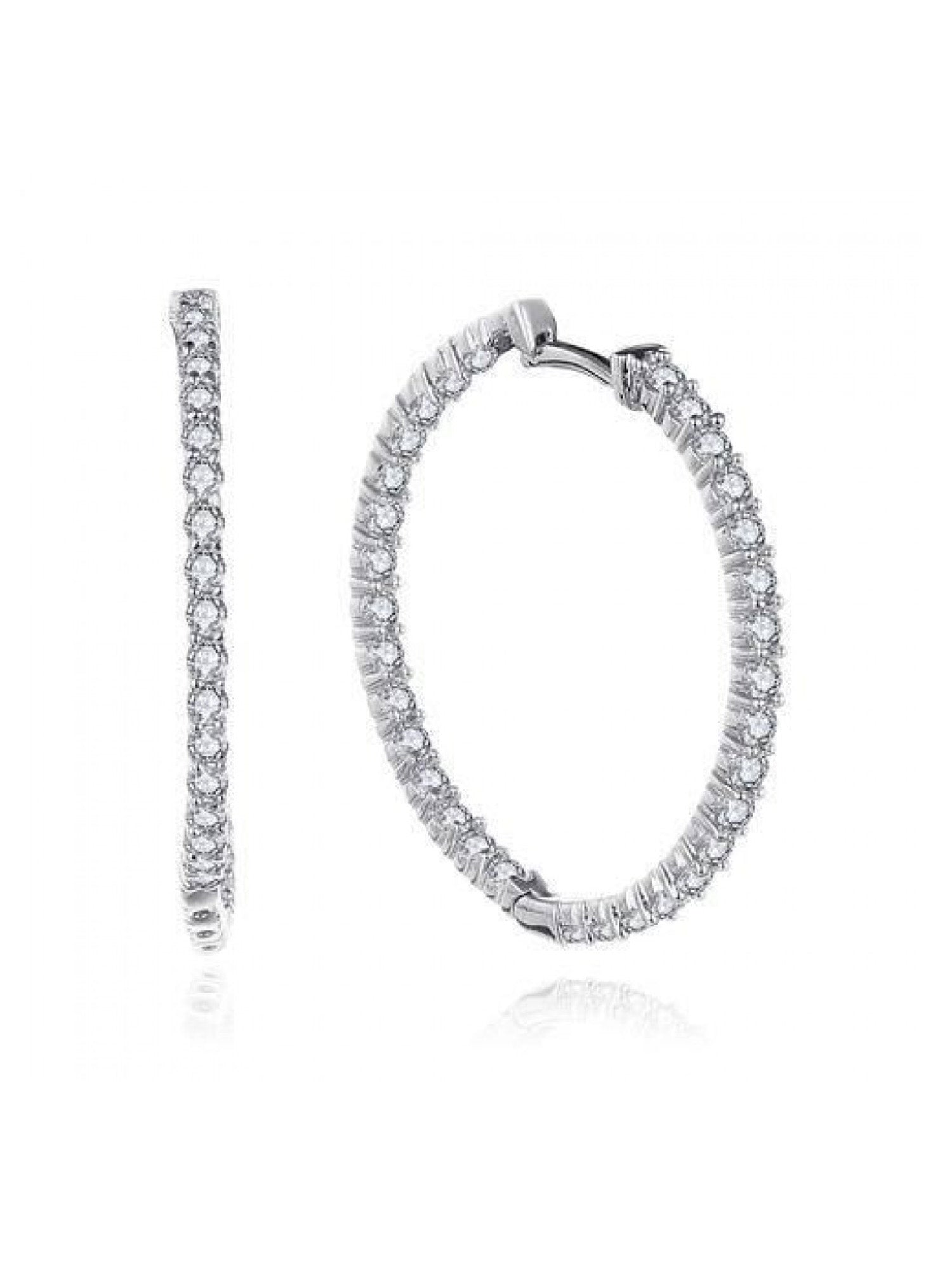 Silver Bali Hoop Earrings In American Diamond