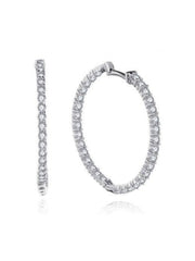 Silver Bali Hoop Earrings In American Diamond