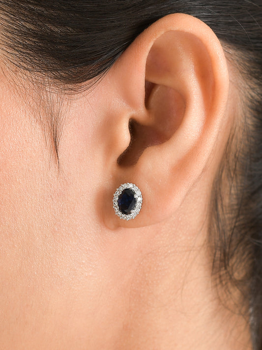 Classic Royal Blue Sapphire Stud Earring In 925 Silver