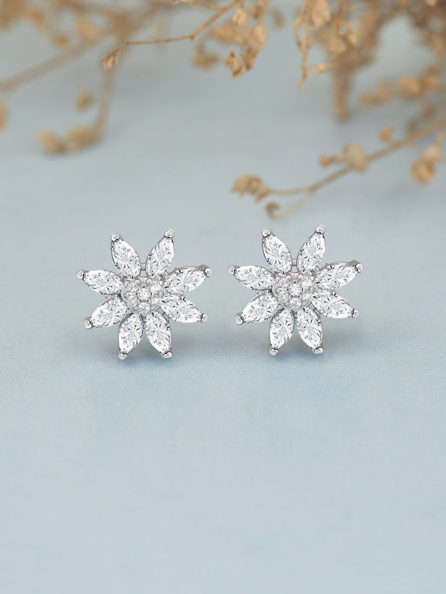 Flower Design American Diamond Dailywear Studs-1