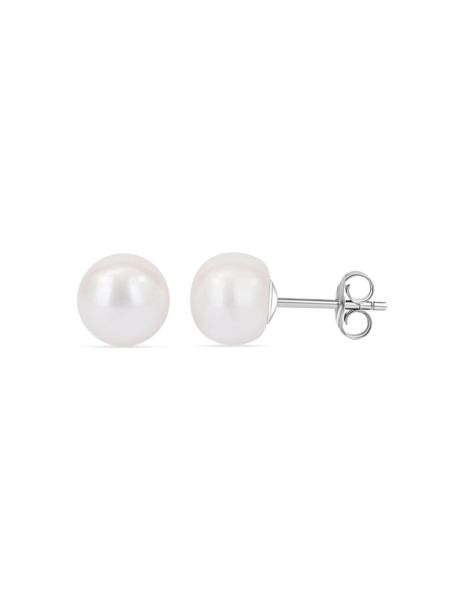 8Mm White Freshwater Pearl 925 Silver Stud Earrings-5